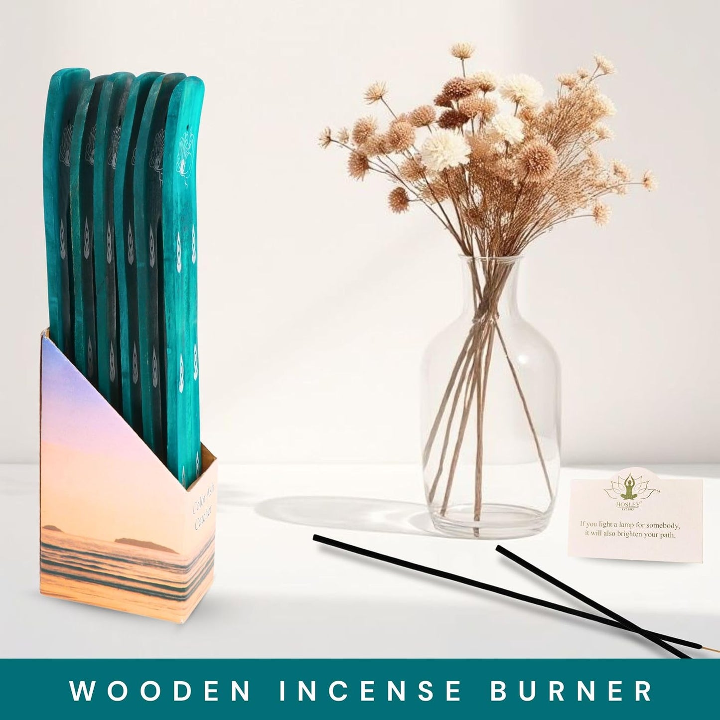 Hosley Wood Incense Holder Sun 10 Inches Ideal Gift for Wedding, Aromatherapy, Zen, Spa, Reiki, Meditation