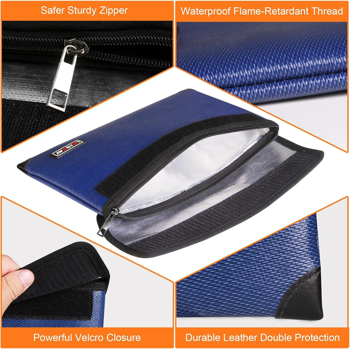 Fireproof Document Bag - with 5200°F Heat Insulated, Waterproof Fireproof Bag with Zipper, 8 Layers of Functional Materials, Fireproof Money Bag for Cash/Documents/Valuables, Fire bag 11"x7.7"