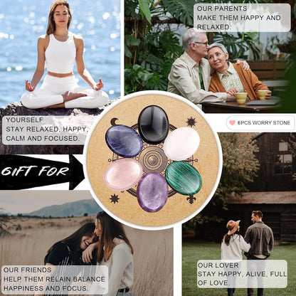 6PCS Thumb Worry Stone for Anxiety Healing Crystals Sets, Hand Carved Crystals and Healing Stones, Meditation Crystal Reiki Natural Relax Palm Stone for Anxiety Therapy Relief