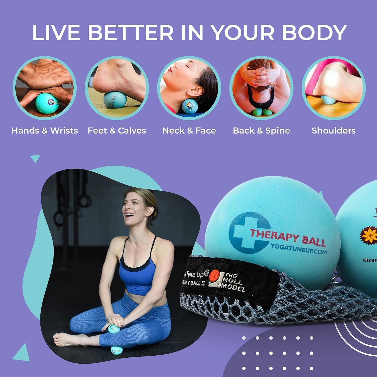 YOGA TUNE UP® Therapy Balls in Tote by Tune Up Fitness - Massage Balls for Trigger Point, Pressure Point & Myofascial Release - Use as Single or Peanut Ball for Pain Relief & Relaxation (Apple Green)