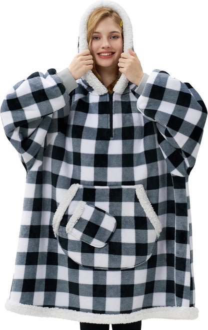 Giggling Getup Wearable Blanket Hoodie for Adults Gifts for Teen Girls Sister Women Sherpa Fleece Printed Hooded Blanket Sweatshirt Warm Cozy with Pocket & Sleeves Beige Cat