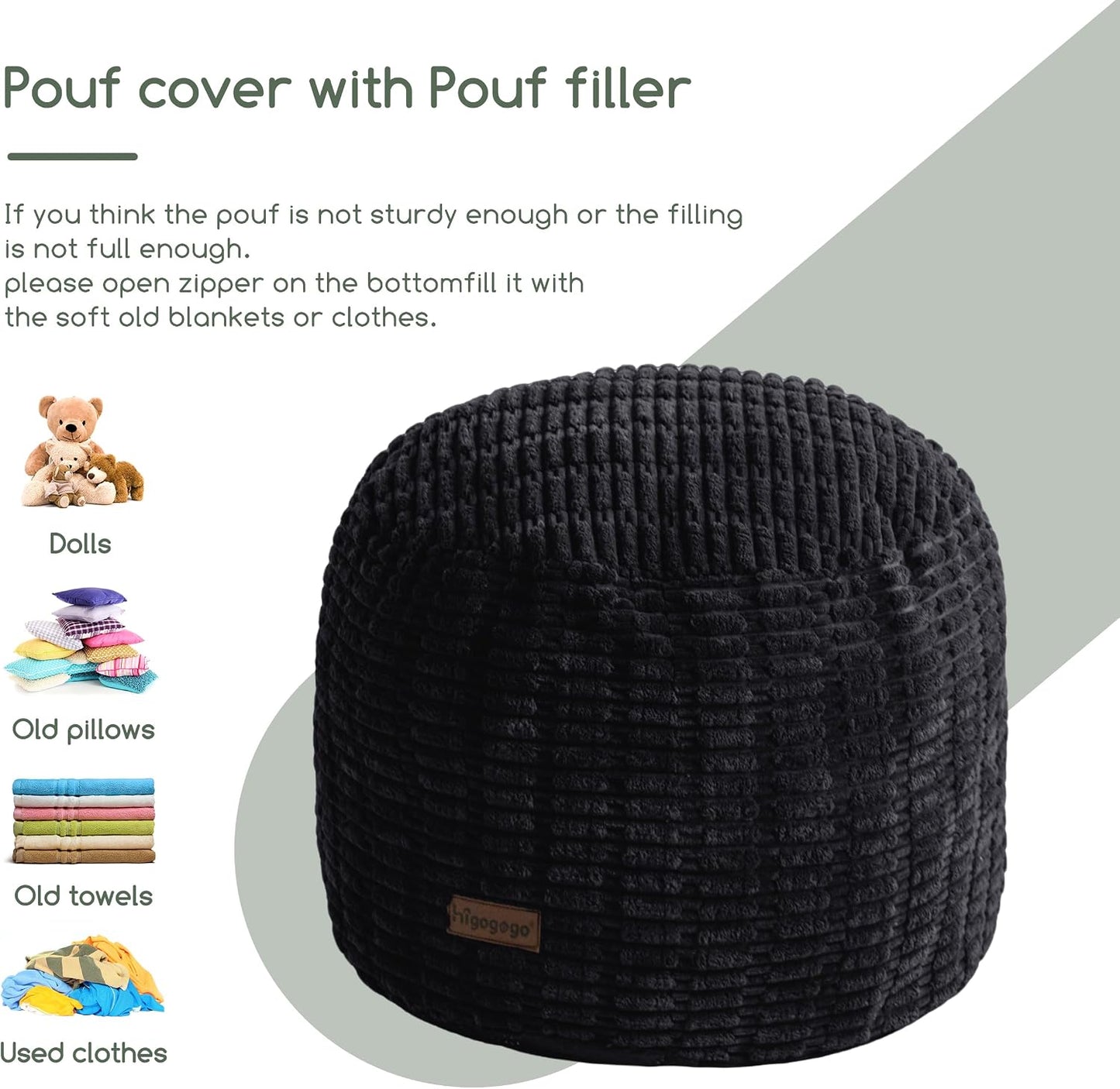 HIGOGOGO Pouf Ottoman Stuffed Round Modern Foam Filled Foot Rest Poufs for Living Room Chair Decorative 20 X 15 Inches Boho Relax Stool for Wedding Christmas Party, Beige