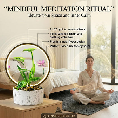 11‘’ H Pink Tabletop Water Fountain, Zen Desktop Waterfall, Indoor Lotus Desktop Decorative Fountain, Home Bathroom Bedroom Decor.