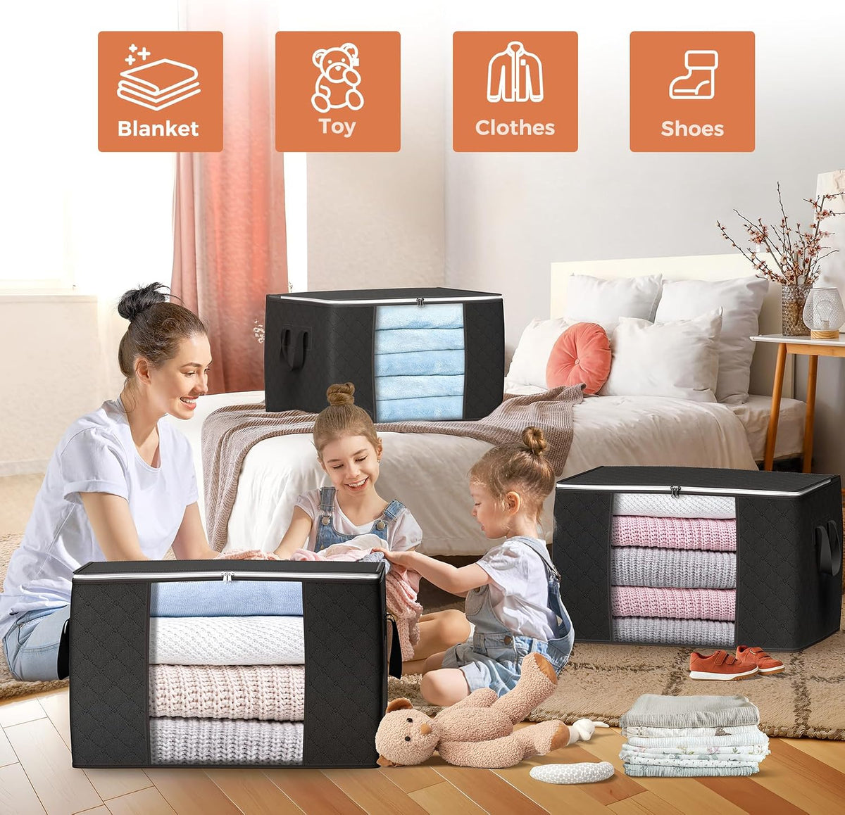 90L Large Storage Bags, Clothes Storage Bins Closet Organizers