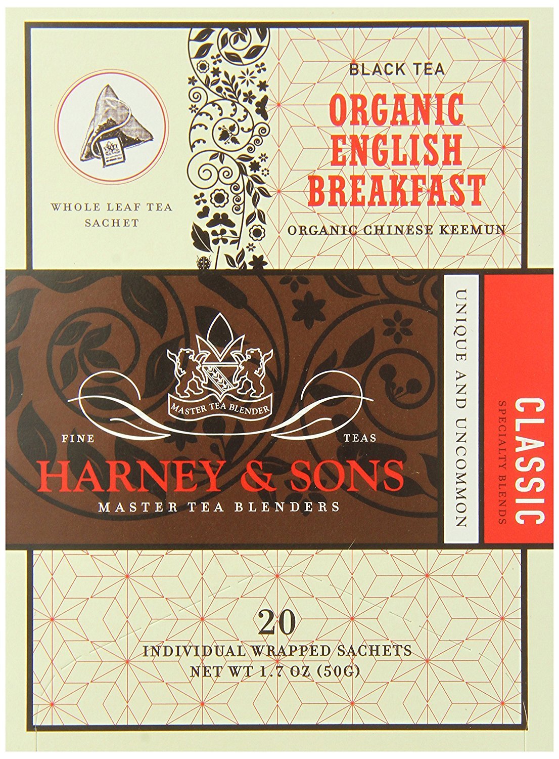 Harney & Sons Organic English Breakfast Tea, 20 Sachets, Pack of 6