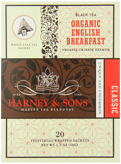 Harney & Sons Organic English Breakfast Tea, 20 Sachets, Pack of 6