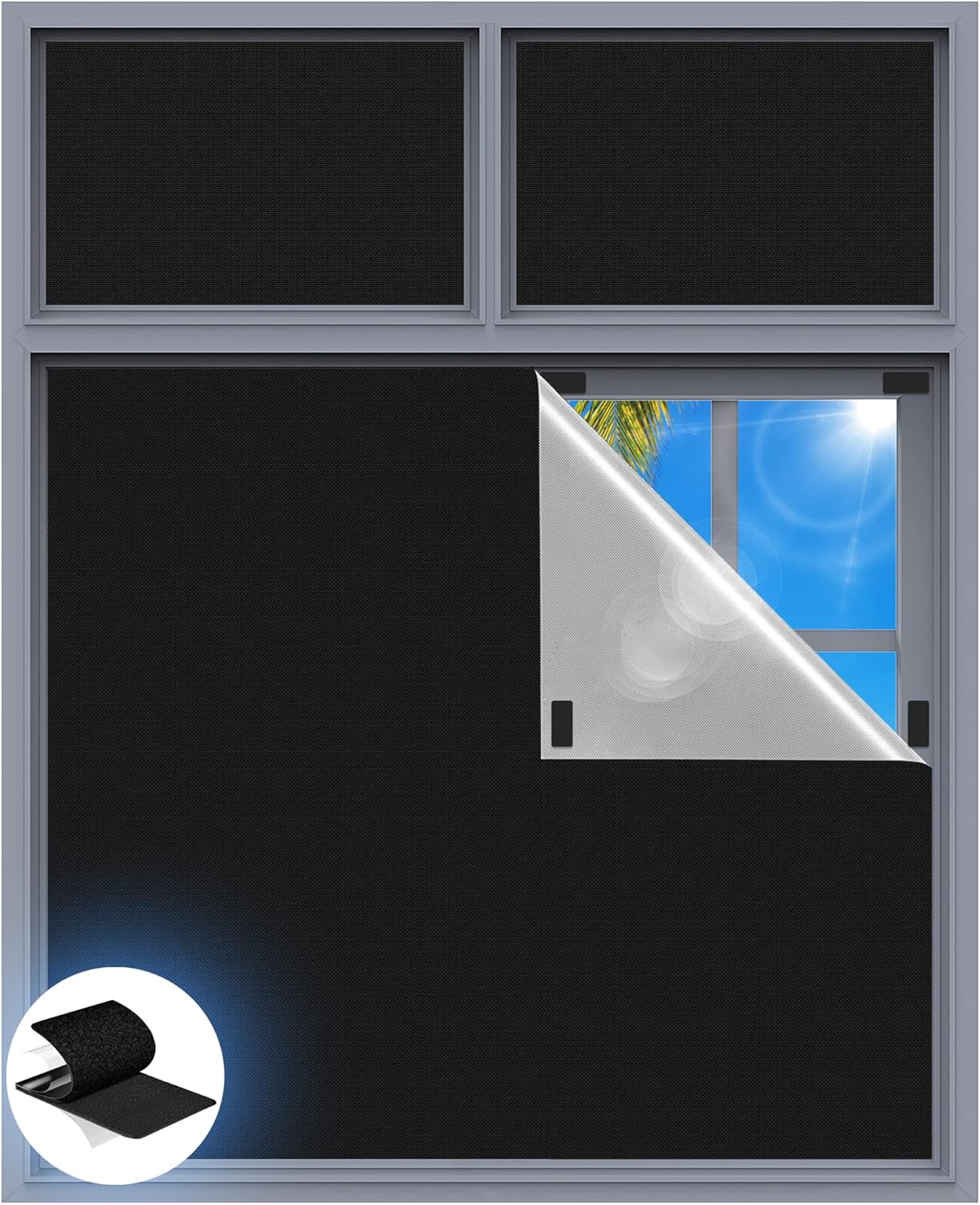 Linen Blackout Curtains for Bedroom, 70" x 58" Portable Black Out Blinds with 20 Sets Hooks & Loops Strips for 100% Blackout Window Film, Temporary Black-Out Shades for Windows Cover Travel RV- Cream