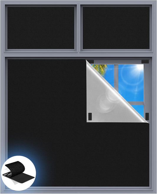 Linen Blackout Curtains for Bedroom, 70" x 58" Portable Black Out Blinds with 20 Sets Hooks & Loops Strips for 100% Blackout Window Film, Temporary Black-Out Shades for Windows Cover Travel RV- Cream