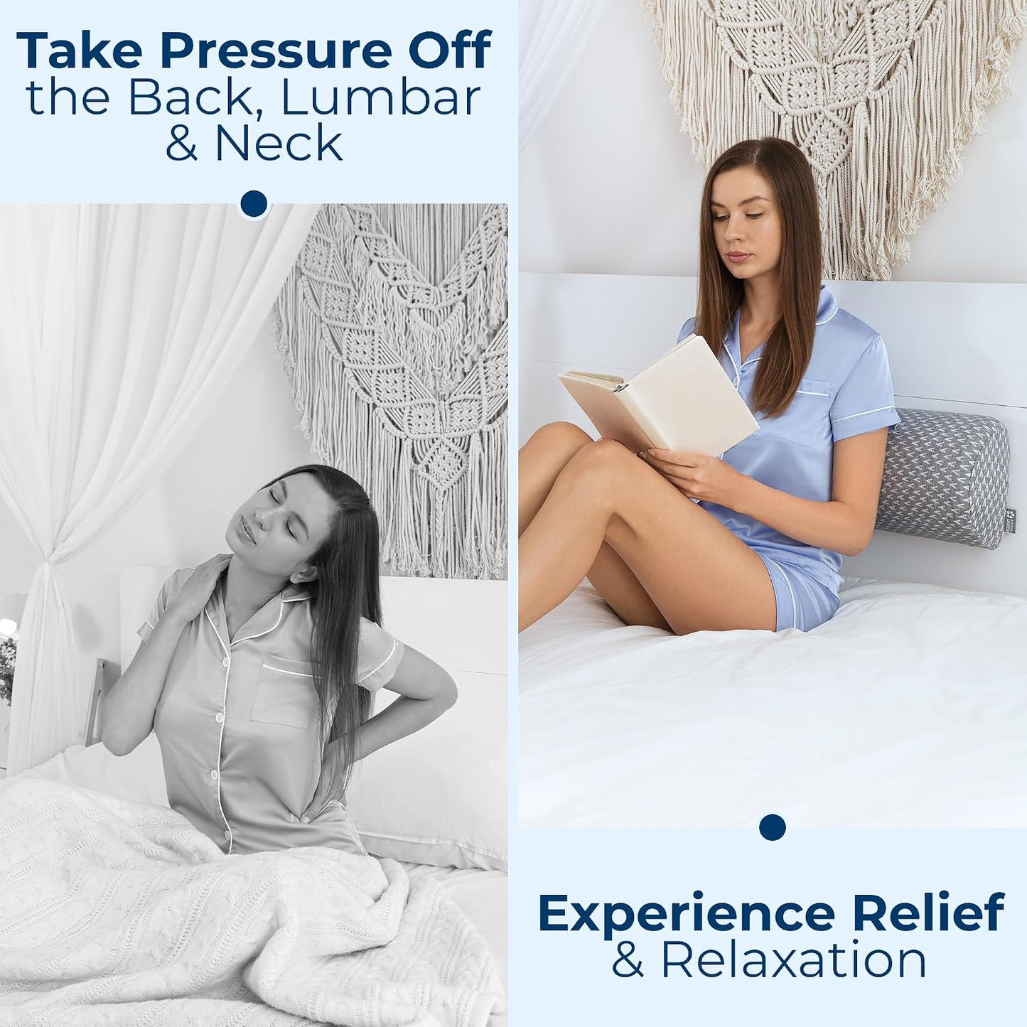 5 STARS UNITED Knee Pillow for Back Sleeping – Half Moon Bolster Pillow for Legs, Under Knee Pillow for Sleeping on Back, Memory Foam Leg Pillow for Back Pain, Gray