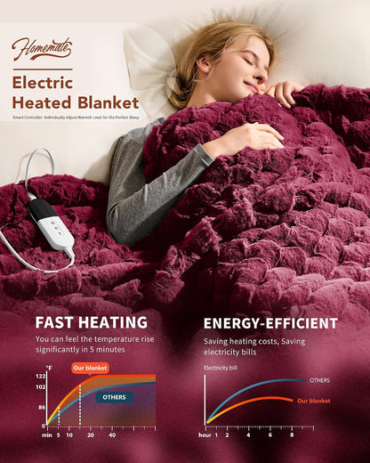 Homemate Electric Heated Blanket Twin - 62"x84" Heating Bed Blankets Throw with 10 Heating Levels 8 Hours Auto Off Fast Heating Over-Heated Protection Ultra Soft Warm Flannel ETL Certified Grey - Colors A