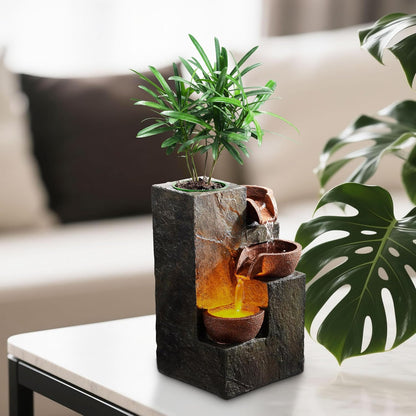 Tabletop Water Fountain – 3-Tier Rock Indoor Waterfall Fountain