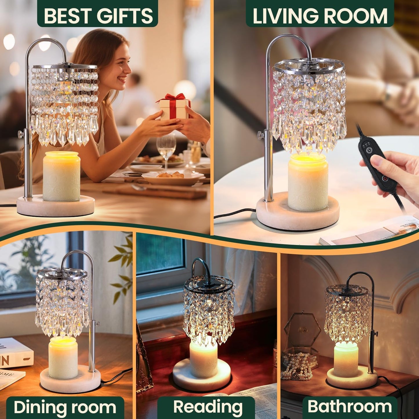 Candle Warmer Lamp with Timer Dimmer and 3 Bulbs, Lamp Candle Warmer with Marble Base,Wax Melt Warmer for Jar Candles, Birthday Gifts for Women Mom, House Warming Gifts New Home Decor (RGB-Black)