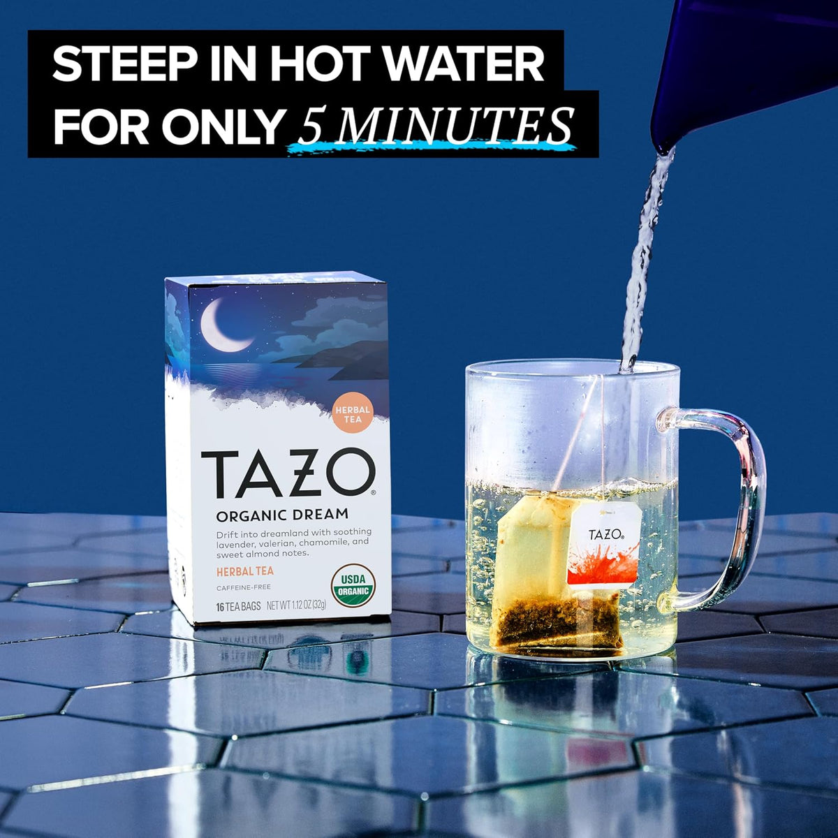 TAZO Organic DREAM Herbal Tea Bags, Caffeine-Free Bedtime Tea, Relaxing Chamomile and Lavender Blend, 16 Total Tea Bags