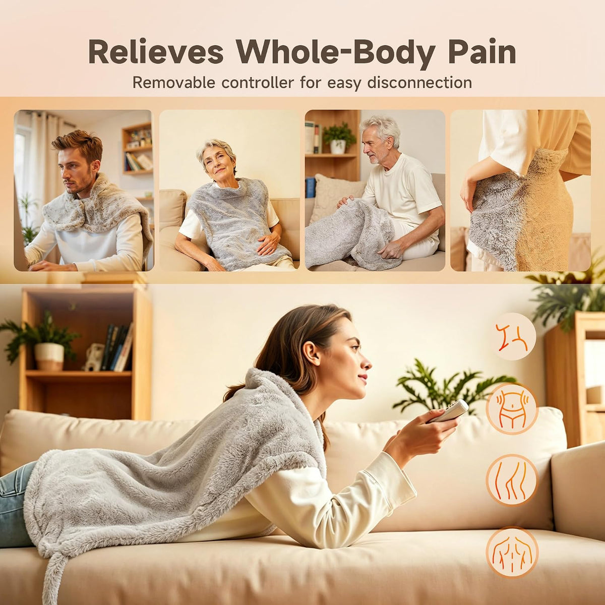 GOTCOZY Heating Pad 12"x24" for Back Pain Relief & Cramps(Rose)