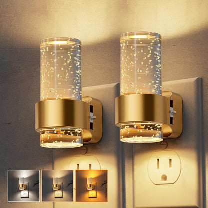 L LOHAS LED Night Lights Plug into wall, Amber Night Light with Adjustable Brightness, Plug in NightLight with Auto Light Sensor, Wall Sconce-Style Design Night Light for Bathroom,Hallway, 2 Pack
