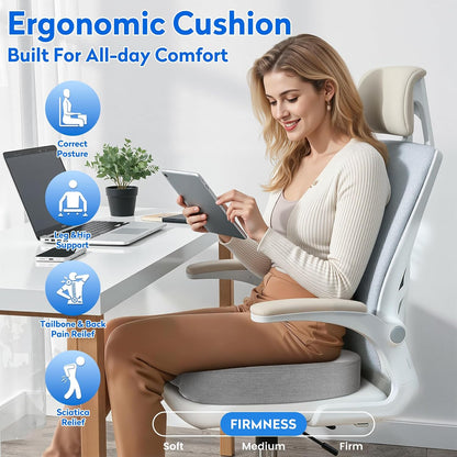 CushZone Seat Cushion - Memory Foam Office Chair Cushion for Sciatica, Tailbone & Back Pain Relief - Orthopedic Coccyx Pillow for Car, Airplane, Pregnancy & Long Sitting at Work, Black