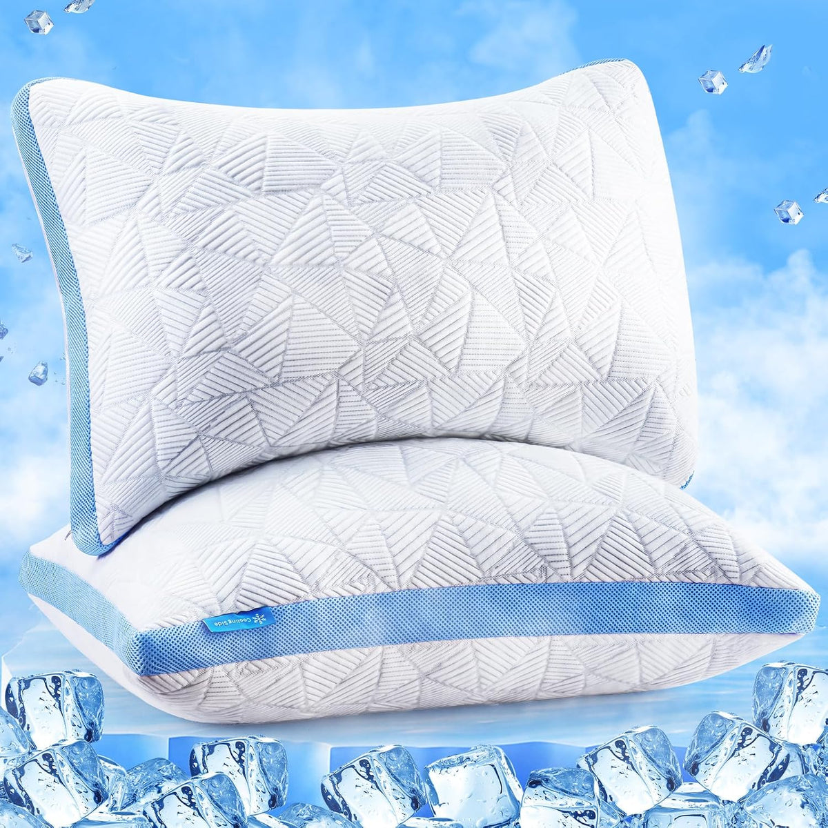 BETU Cooling Pillow Queen Size, Shredded Memory Foam Cool Pillow for Hot Sleepers, Adjustable Firm Soft Support Bed Pillows Perfect for Back Neck Pain and Side Sleeping with Pillow Case Cover, White