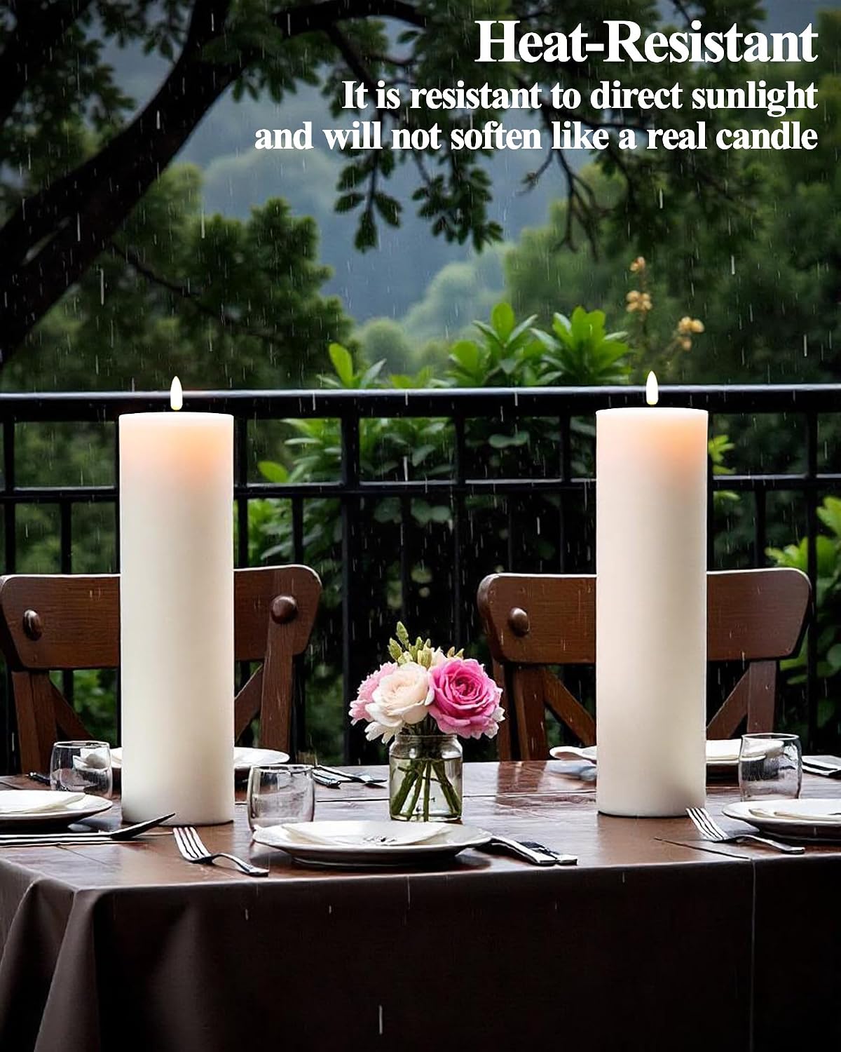 Gmnee 3"x4" Outdoor Waterproof Flameless Candles with Remote and Timers, LED Candles, Battery Operated Candles, Electric Fake Pillar Candles for Patio, Porch, and Lanterns Decor (Ivory, Plastic)
