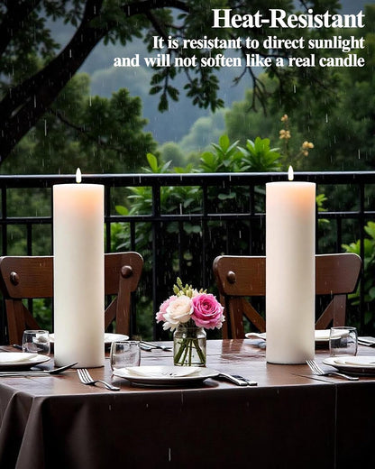 Gmnee 3"x4" Outdoor Waterproof Flameless Candles with Remote and Timers, LED Candles, Battery Operated Candles, Electric Fake Pillar Candles for Patio, Porch, and Lanterns Decor (Ivory, Plastic)
