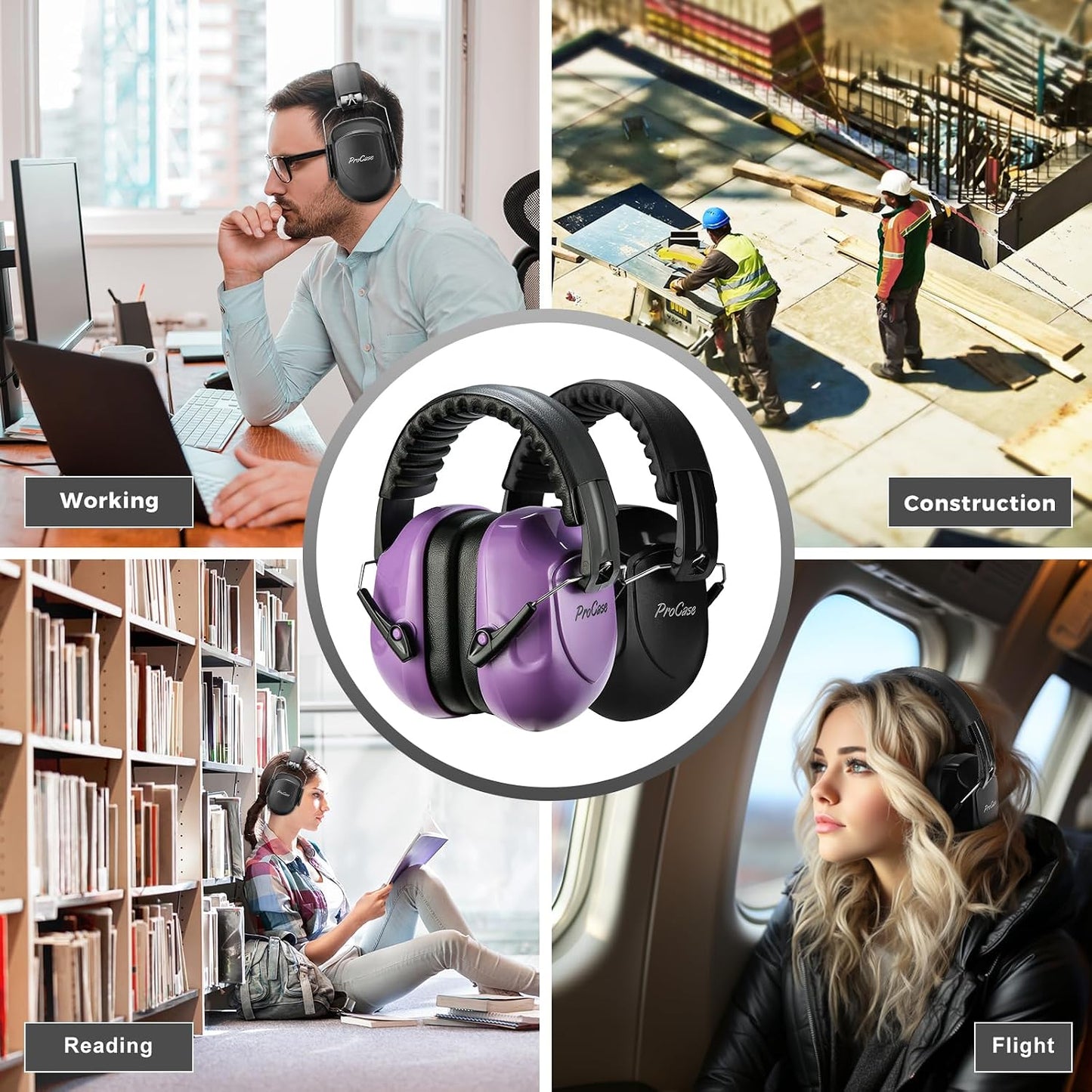 ProCase NRR 28dB Noise Reduction Ear Muffs, Foldable Adjustable Passive Noise Cancelling Headphones for Adults Kids Autism, Hearing Protection for Shooting, Construction, Mowing, Studying -Black - Colors A