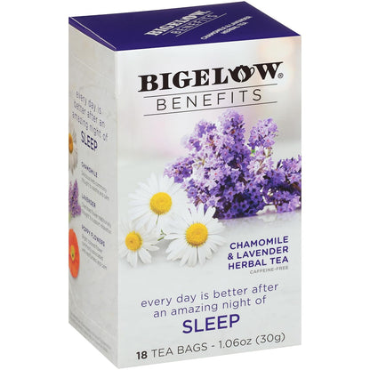 Bigelow Tea Benefits Sleep Chamomile Lavender Herbal Tea, 18 Count