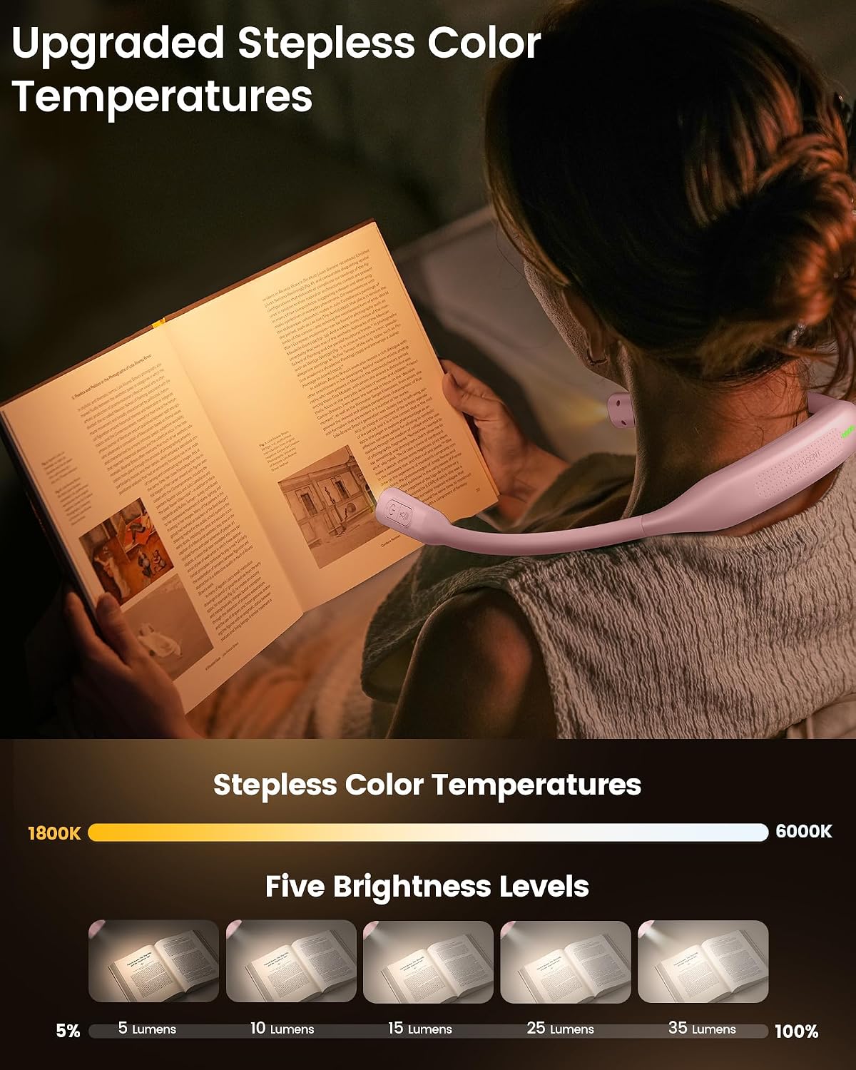 Glocusent Neck Book Light, Rechargeable Neck Lights for Crafts Reading
