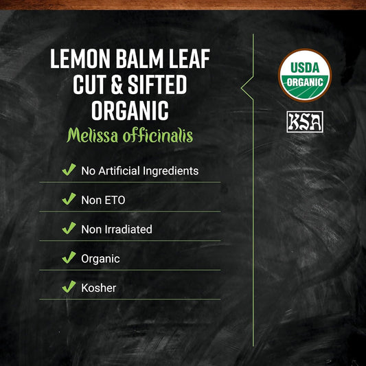 Frontier Co-op Organic Lemon Balm Leaf, Cut and Sifted, Kosher, Bulk Bag - Dried Lemon Balm Herb Loose Leaf Tea - Melissa Tea, Toronjil | 16 Ounce (Pack of 1)