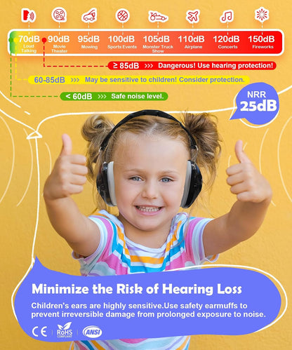 PROHEAR 032 Kids Ear Protection – Ear Muffs for Noise Reduction, 25NRR Noise Cancelling Headphones for Kids,Toddlers, Autism, Sensory Use, Hearing Protection – Orange