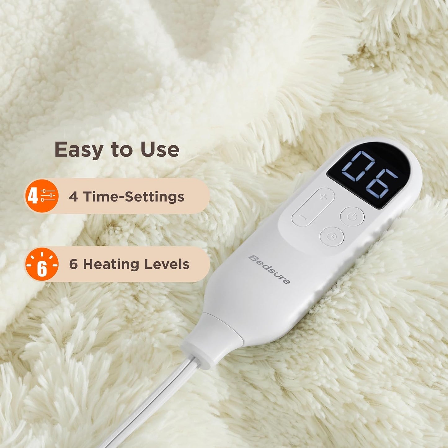 Bedsure Heated Blanket Throw Blanket with Preheat Function - Fast Heating Electric Blanket, Soft Flannel Throw with 6 Time Settings(Up to 10H), 6 Heating Settings, Gifts for Grandma (50"x60", Cream)