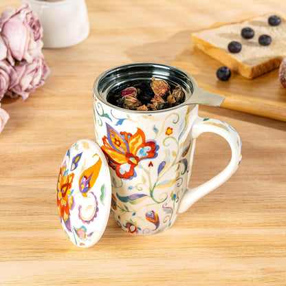 GBhome Tea Mug with Infuser and Lid, 18 Ounce Large Ceramic Loose Leaf Cup, Microwave, Dishwasher Safe, Perfect for Tea Lovers