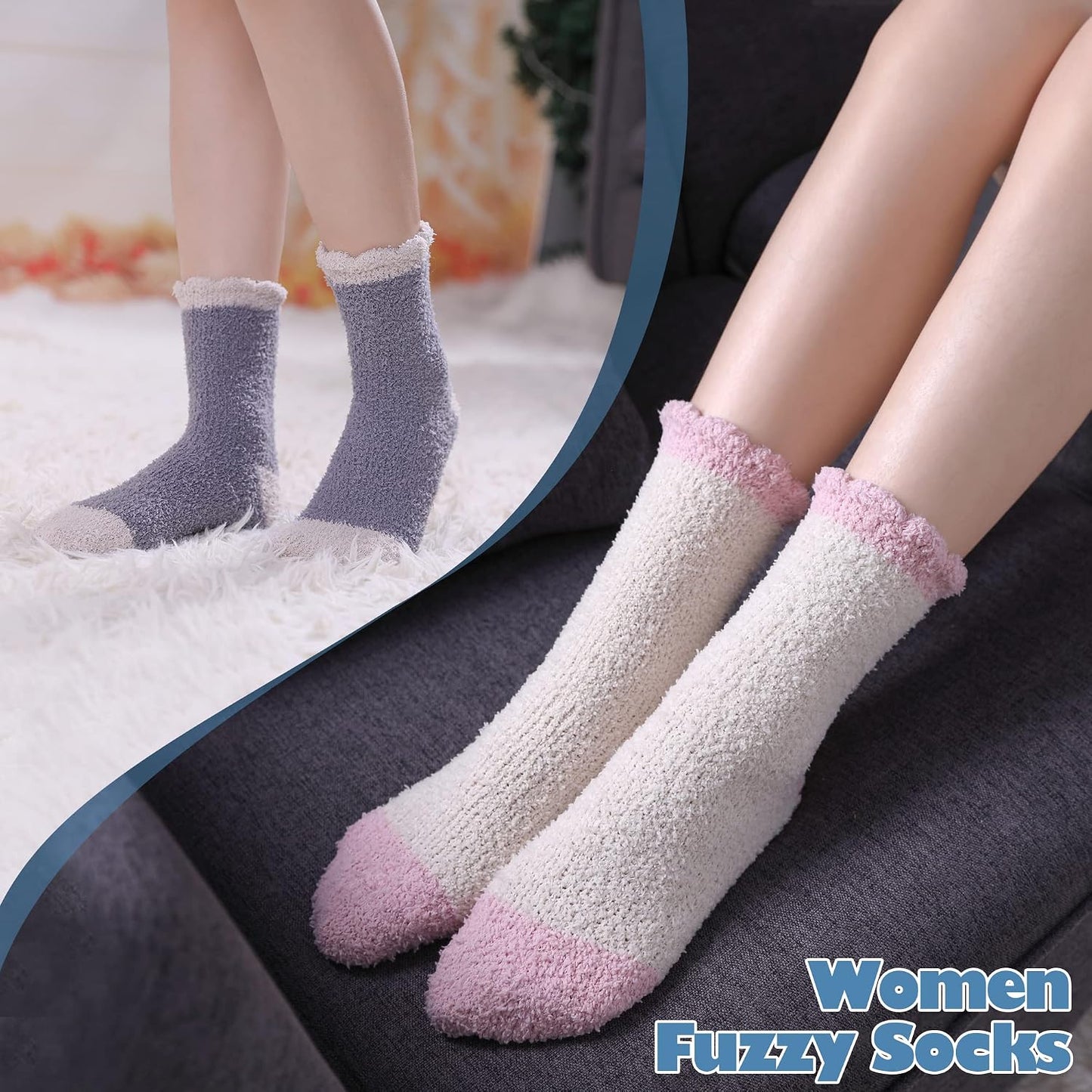 LANLEO 5/6 Pairs Womens Super Soft Fuzzy Plush Warm Winter Home Sleeping Slipper Socks