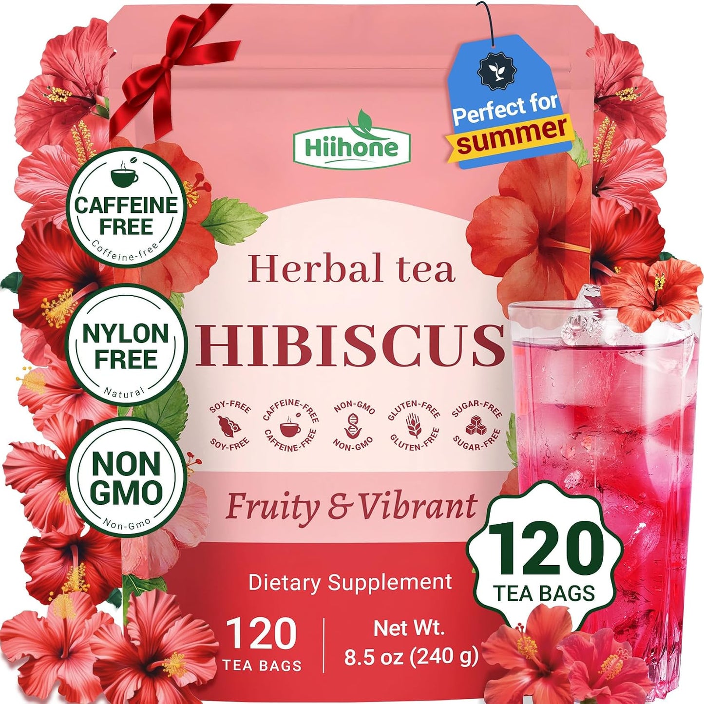 Hiihone Lemon Balm Tea Bags 20 Count – Pure & Natural Lemon Balm Tea, Caffeine-Free Herbal Tea, Calming & Soothing, Non-GMO, Fresh Citrusy Flavor