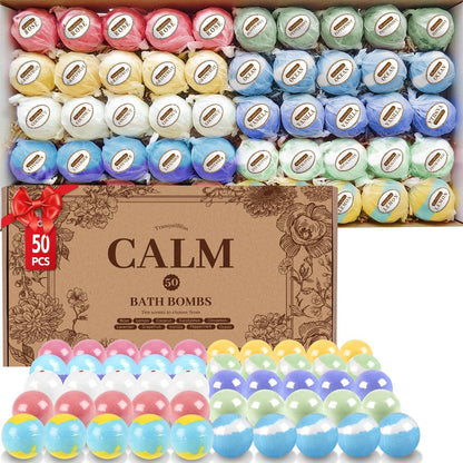 TranquilBliss Bath Bombs Set 50 PCS with 10 Rich Scents, Bath Bombs for Women, Natural Bubble Bombs with Shea Butter & Safe Oil, Ideal for Mother's Day, Valentine's Day, Christmas, Birthday Present