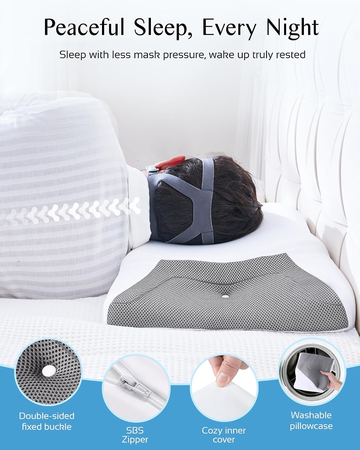 CPAP Pillow for Sleeping, HSA/FSA Sleep Apnea Pillow for All CPAP Masks Users to Reduce Air Leaks, Masks Pressure, Memory Foam with Cooling & Breathable Pillowcase for Side Back Sleeper