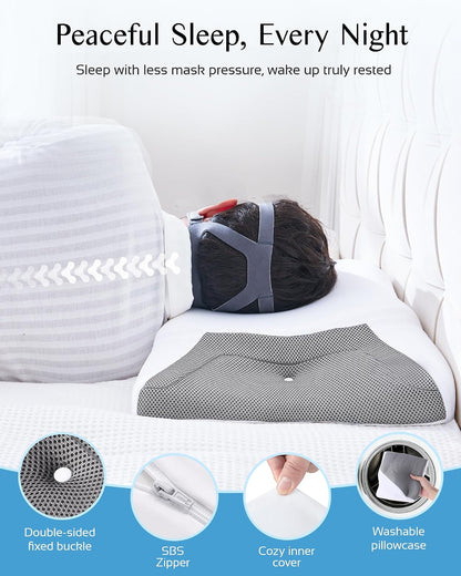 CPAP Pillow for Sleeping, HSA/FSA Sleep Apnea Pillow for All CPAP Masks Users to Reduce Air Leaks, Masks Pressure, Memory Foam with Cooling & Breathable Pillowcase for Side Back Sleeper