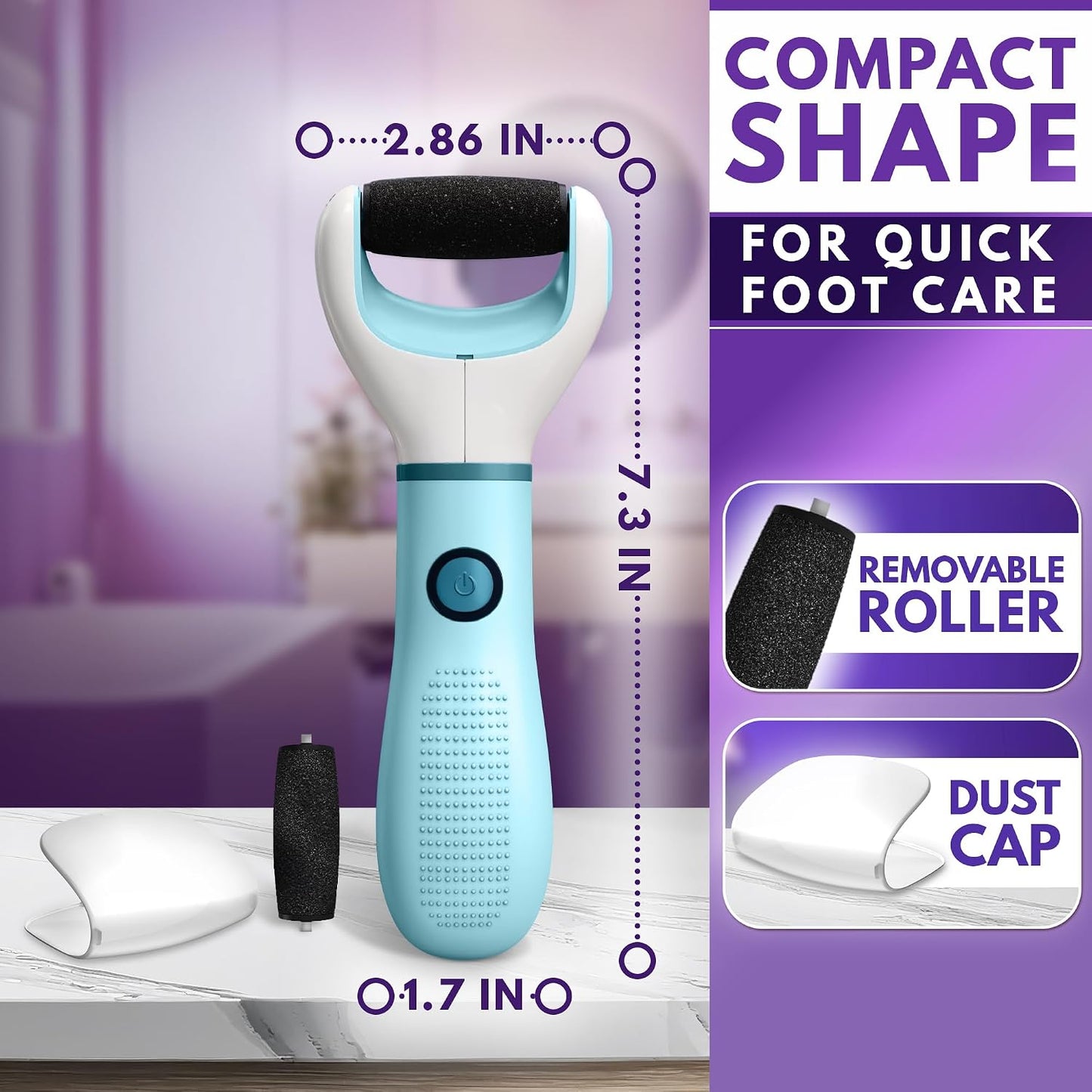 Electric Foot Callus Remover Tool for Dead Skin & Cracked Heels – Battery-Operated Foot Grinder with Replaceable Roller – Pedicure Tools for Feet & Toes – Smooth Feet at Home (Batteries Not Included)