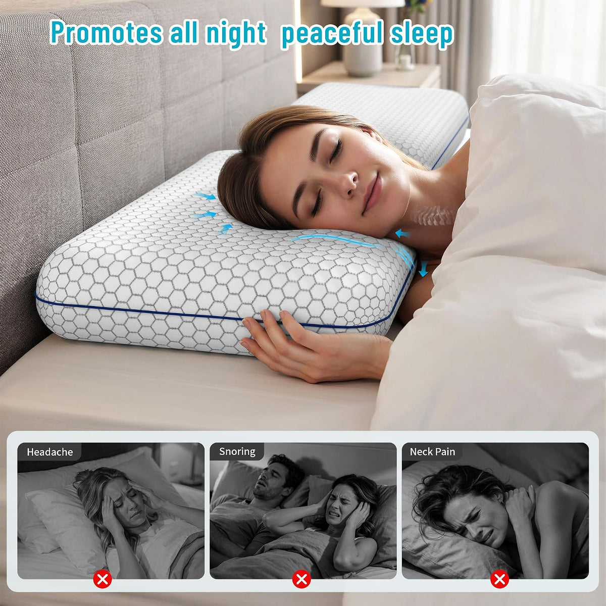 CushyOasis Memory Foam Pillows for Sleeping, Firm Bed Pillow, Standard Size