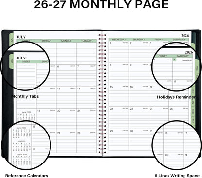 Appointment Book 2026-2027- Business Planner, JUL 2026 - JUN 2027,Planner 2026-2027, 3-Tier Schedule Planner, 8.74" x 11.38", 60 Minutes Intervals + Monthly Tabs + Leather Cover + Pocket - Pea Green