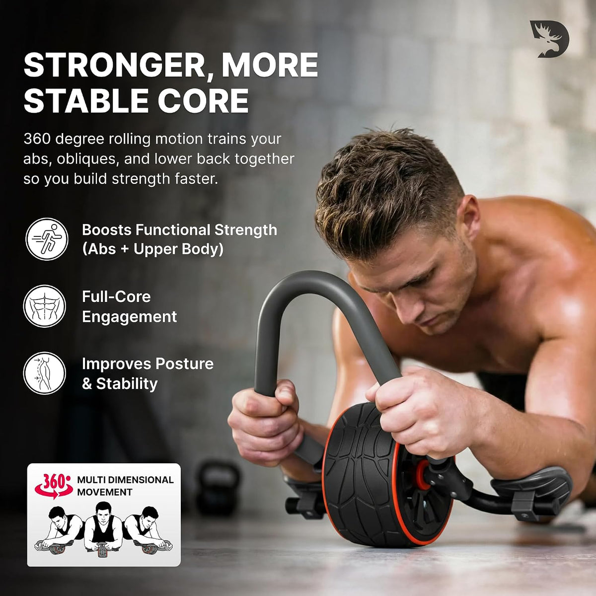 DMoose Fitness Ab Roller Wheel with Elbow Support & 2 Knee Pads - Abdominal Exercise Trainer for Core Strength Training - Ultimate Abs Workout Equipment for Home and Gym - Ab Machine for Men & Women
