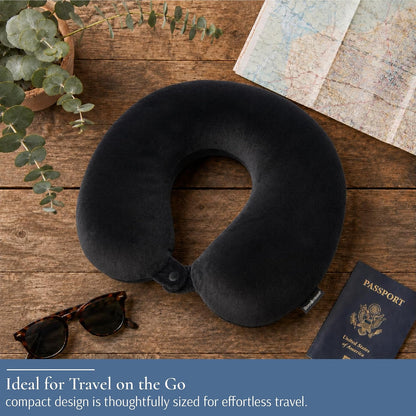 Brookstone Travel Neck Pillow - Lightweight U-Shaped Memory Foam Travel Pillow for Airplane, Car Travels & Sleeping, Blue