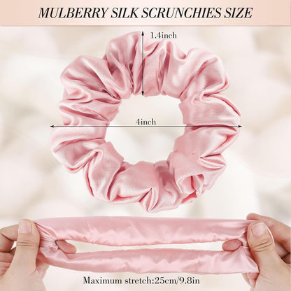 4 Pack 100% Mulberry Silk Scrunchies for Hair Sleep, No Damag Frizz Control Stylish Silk Hair Scrunchies Small Gifts for Women