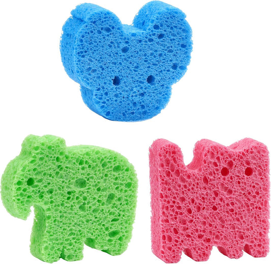 Yookat 3Pcs Cute Bath Sponge Natural Soft Bath Sponge with Cat Koala Elephant Shapes Plant Based Wood Pulp Cotton Shower Sponge