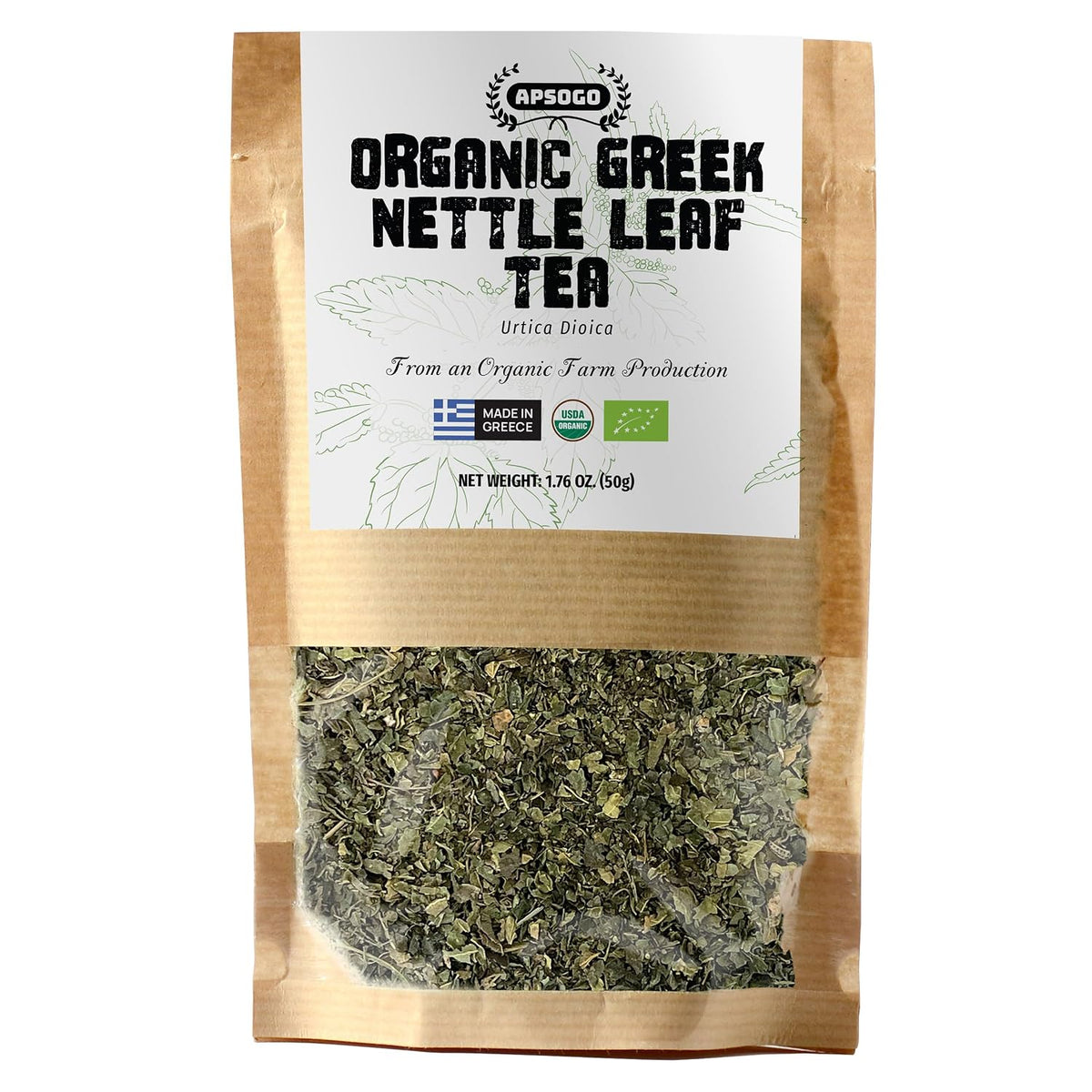 Apsogo Organic Greek Nettle Leaf Tea - Loose Leaf, Caffeine-Free, 1.76oz