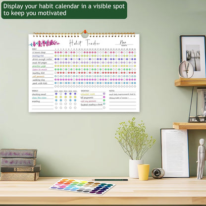 Habit Tracker Calendar, Daily Weekly Goal and Habit Tracker Journal, 12 Months Undated Habits Tracker Planner with Spiral Binding, Boost Productivity Tool and Workout Calendar, 11.7"x8.5"