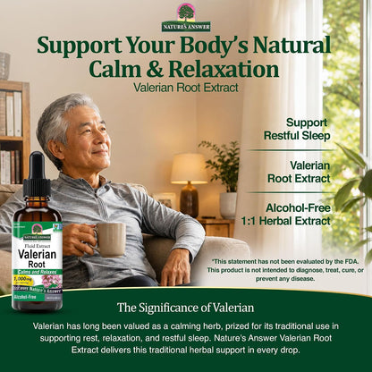 Natures Answer Valerian Root 1000 mg, 2 oz - Alcohol-Free Extract - Natural Sleep Aid - Stress Reliever - Promotes Restful Slumber
