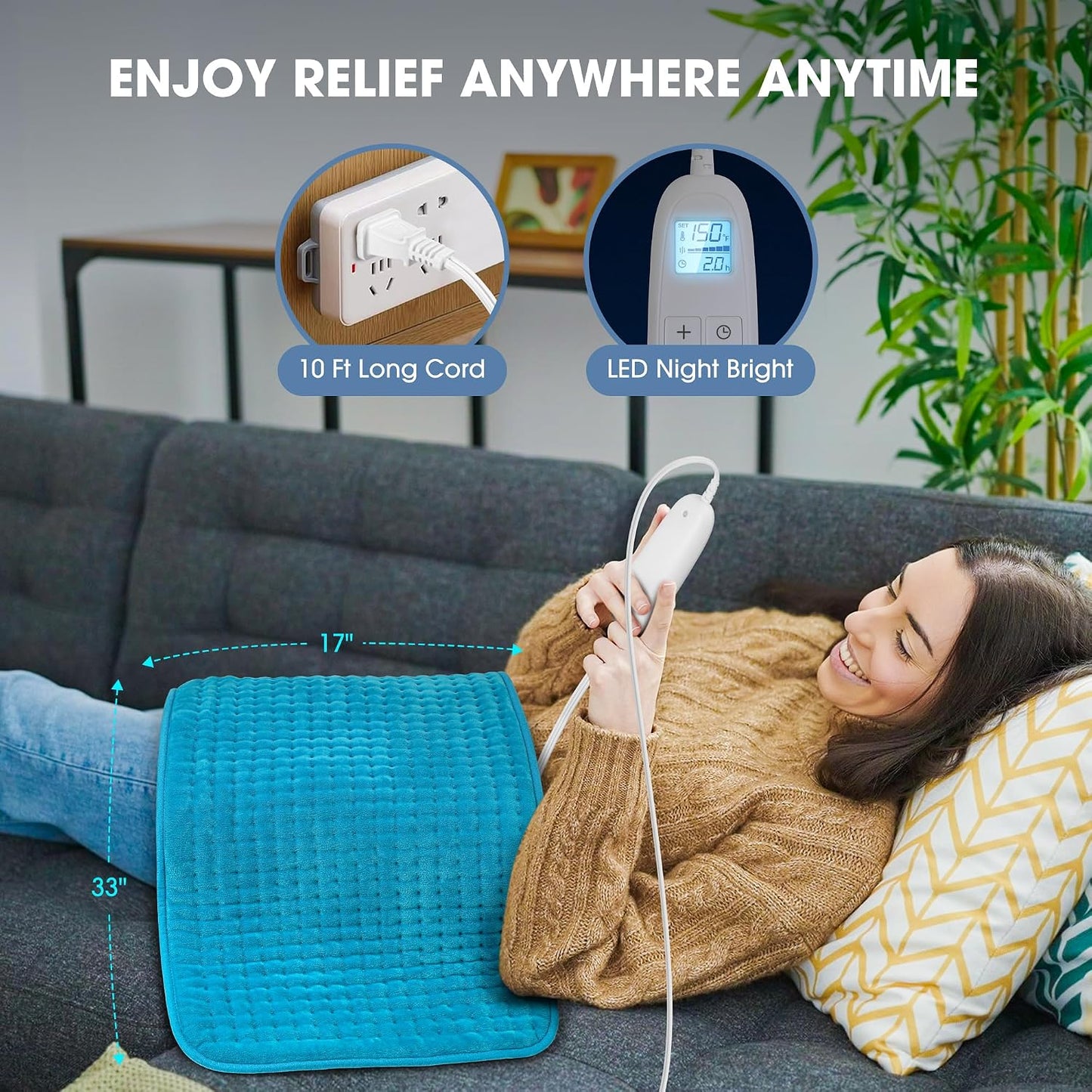 FluffyWarmth Electric Heating Pad for Back, Extra Large 17''x 33'' XXXL for Full Body,Menstrual Period Cramps,Neck Shoulder Back Pain Relief, 6 Heat Settings 4 Timers Heating Pad, Gifts for Women Men
