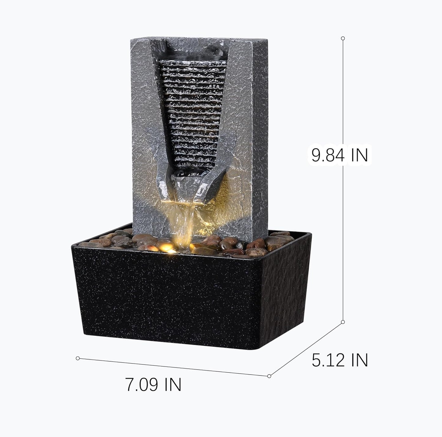 Tabletop Water Fountain Indoor Desktop Waterfall with Warm LED Light