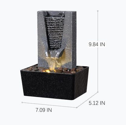 Tabletop Water Fountain Indoor Desktop Waterfall with Warm LED Light