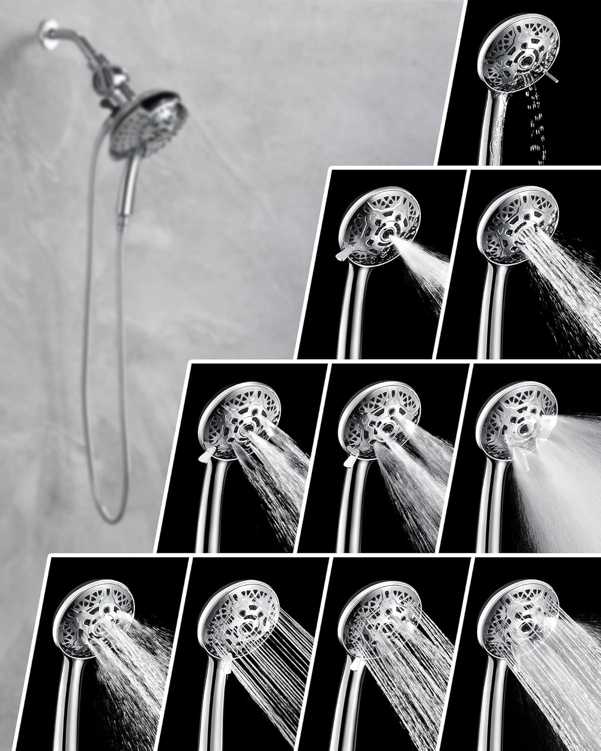 INAVAMZ Shower Head with Handheld High Pressure: Hand Held Shower Head & Rain Shower Head 2-IN-1 Shower Head with 59" Rotatable Stainless Steel Hose, Shower Trim Systems, Sliver 2.5 GPM 15391 Filter