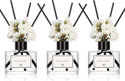 WEALD TRIBE Real Flower Reed Diffuser Set of 3 for Bathroom Air Fresheners, Oil Defusers | Fresh Linen/Ocean/Eucalyptus & Mint Scent(1.7 fl oz Each Pack) Home Fragrance with 12 Stick | Shelf Decor